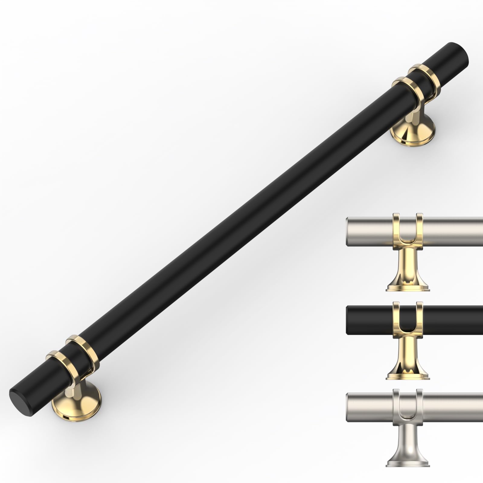 9BUILD 10 Pack 192mm Matte Black Gold Kitchen Cupboard Handles - Drawer, Wardrobe, Cabinet Door Handles - Zinc Alloy EU0001