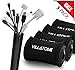 VILLATONE Wire Organizer. Set of 5 x 20 inches (100 inches) Cable Sleeves with Zipper. Black Neoprene Wire Management Sleeve. TV, Computer, Electronic Cord Wrapper