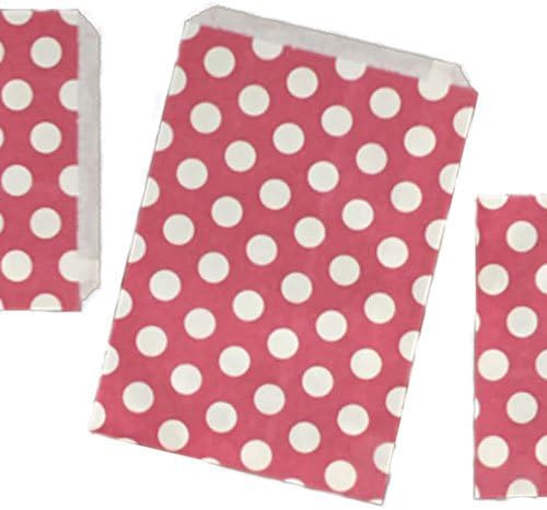JeeJaan 100 CANDY POLKA DOT PAPER BAGS SWEET FAVOUR BUFFET GIFT SHOP PARTY SWEETS CAKE WEDDING (Red Polka Dot, 7"x9")