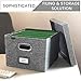 File Boxes for Hanging Files | Decorative Hanging File Folder Organizer with Lid | Portable Filing Box Features Patent-Pending Folder Glides for Easy Movement | Gray Linen Storage Solutions - Set of 2