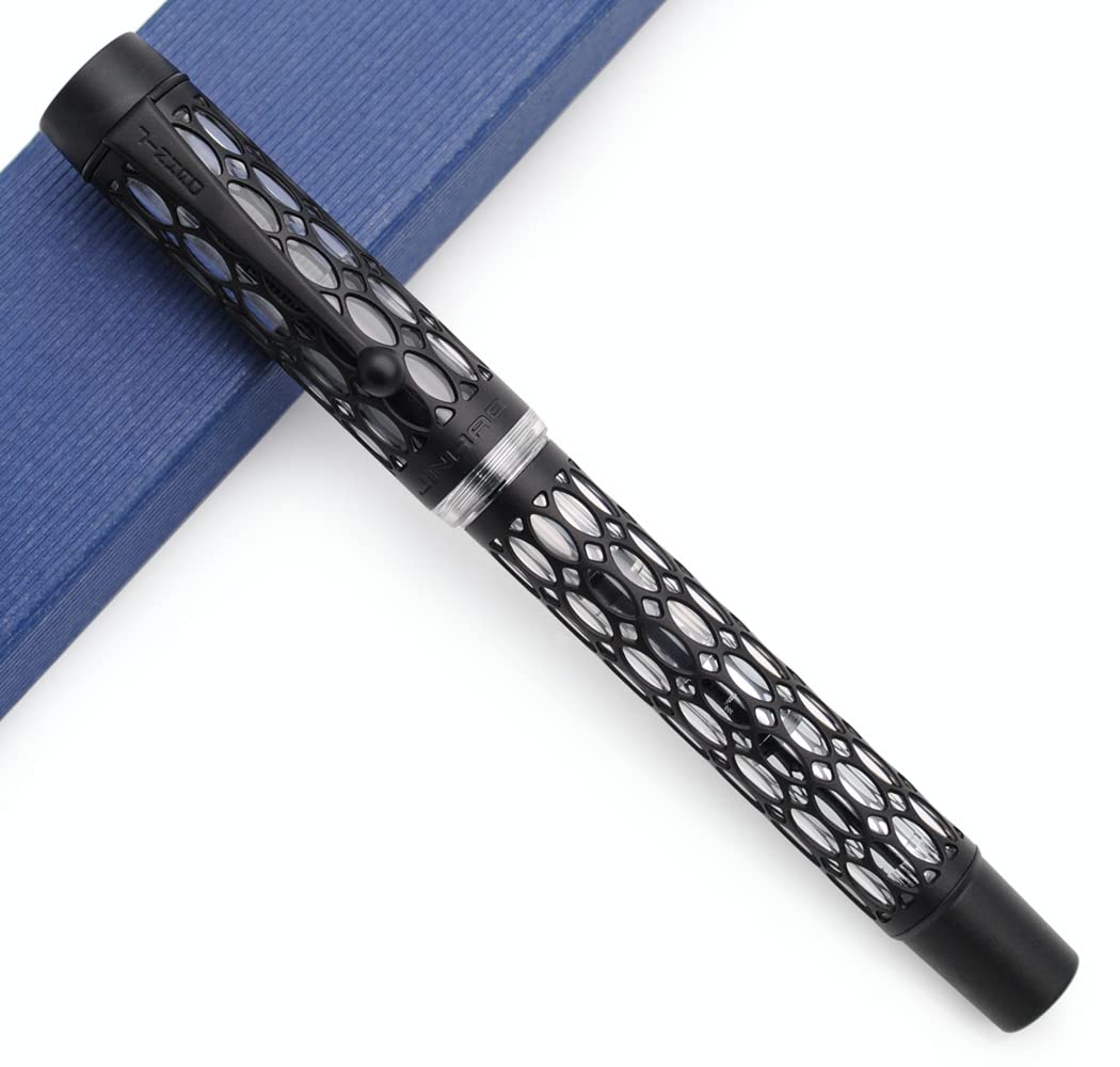 JINHAO 100 Fountain Pen Metal and Resin Grid Skeleton Writing Pen with Converter (Medium Nib, B-Matte Black)