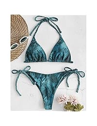 ZAFUL Traje de baño con estampado de serpiente, triángulo, con cadena trenzada