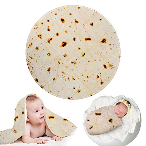 Outivity Burrito Wrap Novelty Blanket, Realistic Food Burrito Tortilla Blanket,Soft Plush Round Throw Blanket for Bed,Couch or Travel (Yellow-2, 49 in)