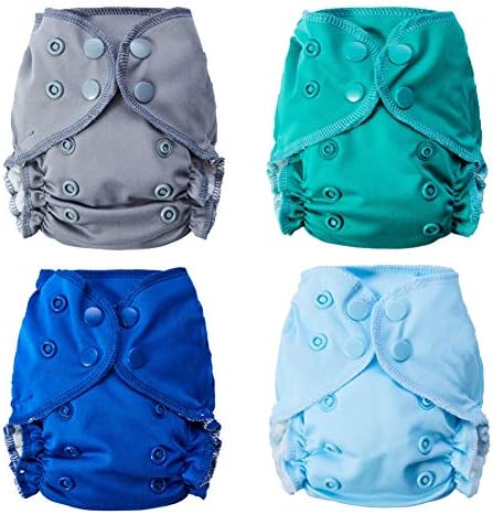 Thank u Mom Organic Bamboo Cotton Newborn Tiny AIO Cloth Diapers for Less Than 13 Pounds Baby 4Pack (Nature Colors1)