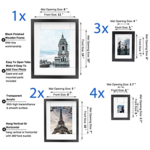 10 Pack Picture Frames Set, Wood Photo Frames Collage for Wall Decor or