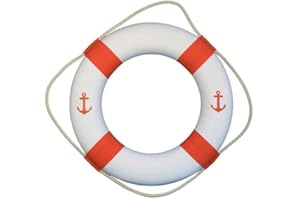 HANDCRAFTED NAUTICAL DECOR Hampton Nautical Classic Decorative Anchor Life Ring with Bands Beach Living Accessories, 30", White/Orange