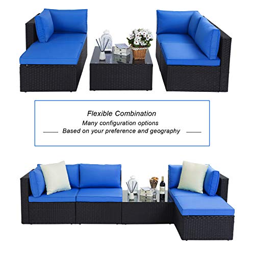 Waleaf 5 Pieces Outdoor Furniture Rattan Sectional Patio Sofa, Outdoor