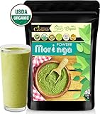 USDA Organic Moringa Powder - from India 16oz | Miracle Oleifera Plant Based Protein Powder Contains Vegan Calcium, Multivitamin, Omega & Core Nutrition | Antioxidant, Brain Booster, Energy Drink