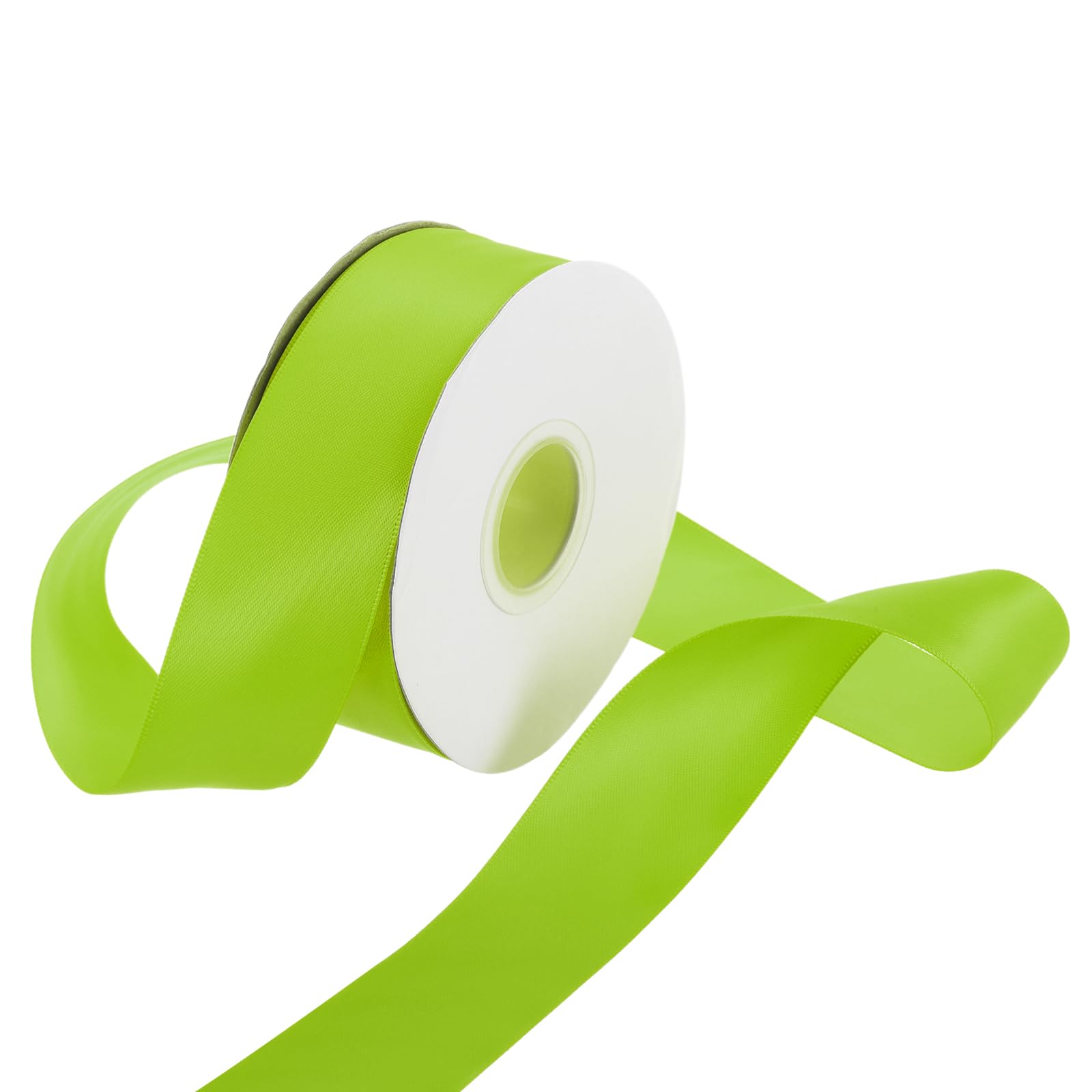 Rebower 32mm Satin Ribbon 23m Thick Double Face Grosgrain Silk Ribbon, [for Gift Wrapping, Hair Bows, Wedding, Cake, Flower] - 25 Yard/75ft/Lawn Green