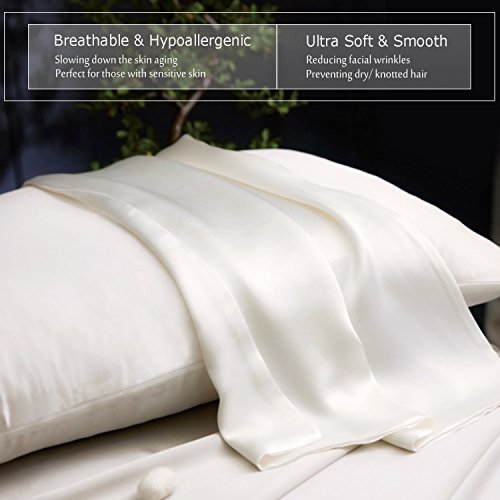Ravmix 100% Pure Natural Mulberry Silk Pillowcase Queen for Hair and Skin with Hidden Zipper, 21 Momme 600TC Hypoallergenic Soft Breathable Pillow Cover 1pcs (20×30inches, Ivory White)