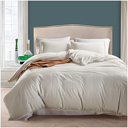 FANGLUN Lightweight 100% Washing Duvet Cover Sets, Anti-allergy anti-wrinkle Soft 3 Piece Sets of Duvet Cover Bedding (Queen, white)