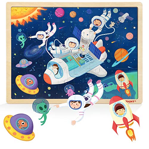 TOP BRIGHT 48 Piece Puzzles for Kids Ages 48 Rocket Wooden Jigsaw