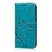 Mavis's Diary Embossed Wallet Fashion Butterfly Floral PU Leather Protective Flip Folio & Hand Strap Card Slots Shockproof TPU Rubber Inner Cover & Dust Plug & Stylus - Blue