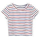 SheIn Women's Casual Round Neck Short Sleeve Striped Crop Top