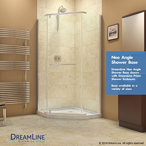 DreamLine SlimLine 38" X 38" Neo-Angle Shower Base - White Corner Drain Acrylic Pan, Low Profile Design