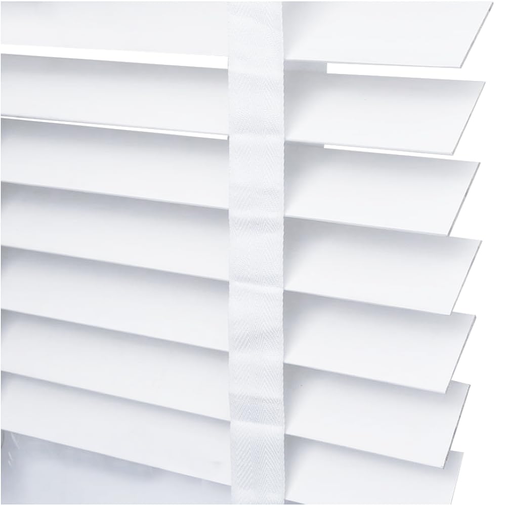 APEX FURNISHINGS Faux Wood Window Venetian Blinds-50mm Slats White Tape Trimmable Home Office Windows Blind (45cm x 150cm)