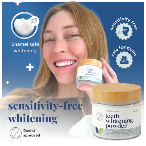 EcoBrightSmile Teeth Whitening Powder – Dentist Approved – Removes Years of Coffee, Tea & Ageing Stains – Enamel Safe Tooth Whitening, Peroxide-Free Stain Remover, Teeth Whitener with Hydroxyapatite