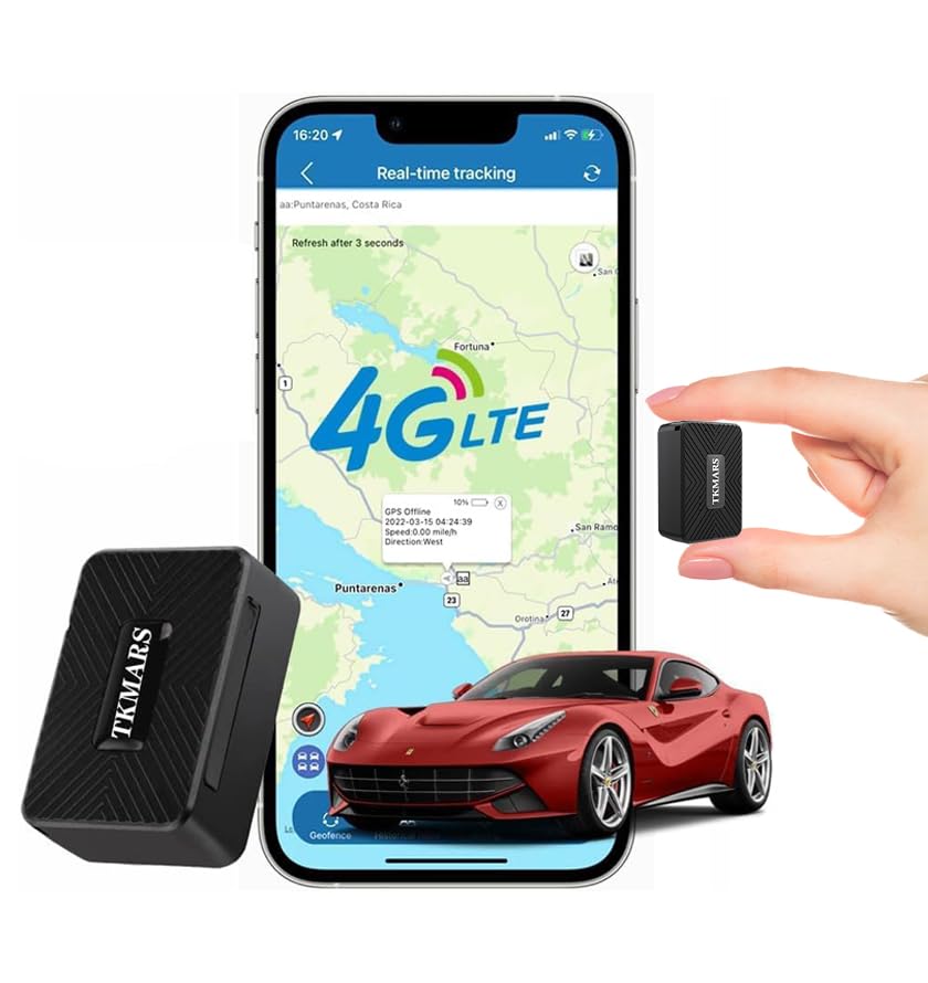 TKMARS Mini GPS Tracker 4G Magnetic Portable Real Time Tracking Car Tracker Waterproof Geo-fence Anti-theft Personal Tracker for Vehicle Suitcases Handbags Free APP without Subscription TK913