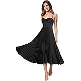 Aoruisen Spaghetti Straps Bridesmaid Dresses for Women Satin Tea Length Pleated Formal Midi Dress