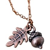 Enchanted Leaves - Tiny Copper Acorn Necklace - Cute Fall Acorn and Oak Leaf Charm Necklace