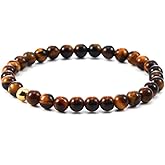 VN Jewelry Women's Men's Handmade 6mm Gemstone Beaded Bracelet Stretchy | Crystal Healing Gemstone Beaded Bracelet for Women and Girls (Brown Tiger's Eye)
