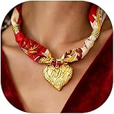 DoDoBeads Scarf Necklace with Charm, Red/Orange/Maroon/White/Pink/Blue Bandana Necklace for Women, Silk Western Necklaces with Gold Stainless Steel Charms, Non Tarnish Gold Necklaces, Coming with Gift Box