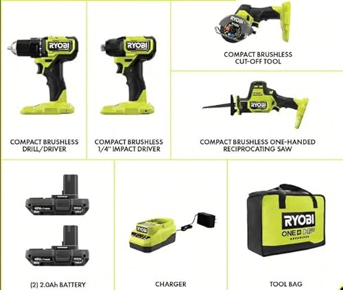 RYOBI ONE+ HP 18V Brushless Cordless Compact 4-Tool Combo Kit with