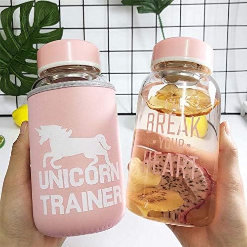LINAE Water Bottles - 600ml Cartoon Glass Water Bottle with Tea Infuser Cloth Protection Cover Drinking Milk Fruit Water Filter Bottle Drinkware 1 PCs