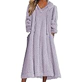 Women's Casual Fluffy Granular Fleece Sherpa Hooded Dress Oversized Plush Fuzzy Pullover Coat with Pockets