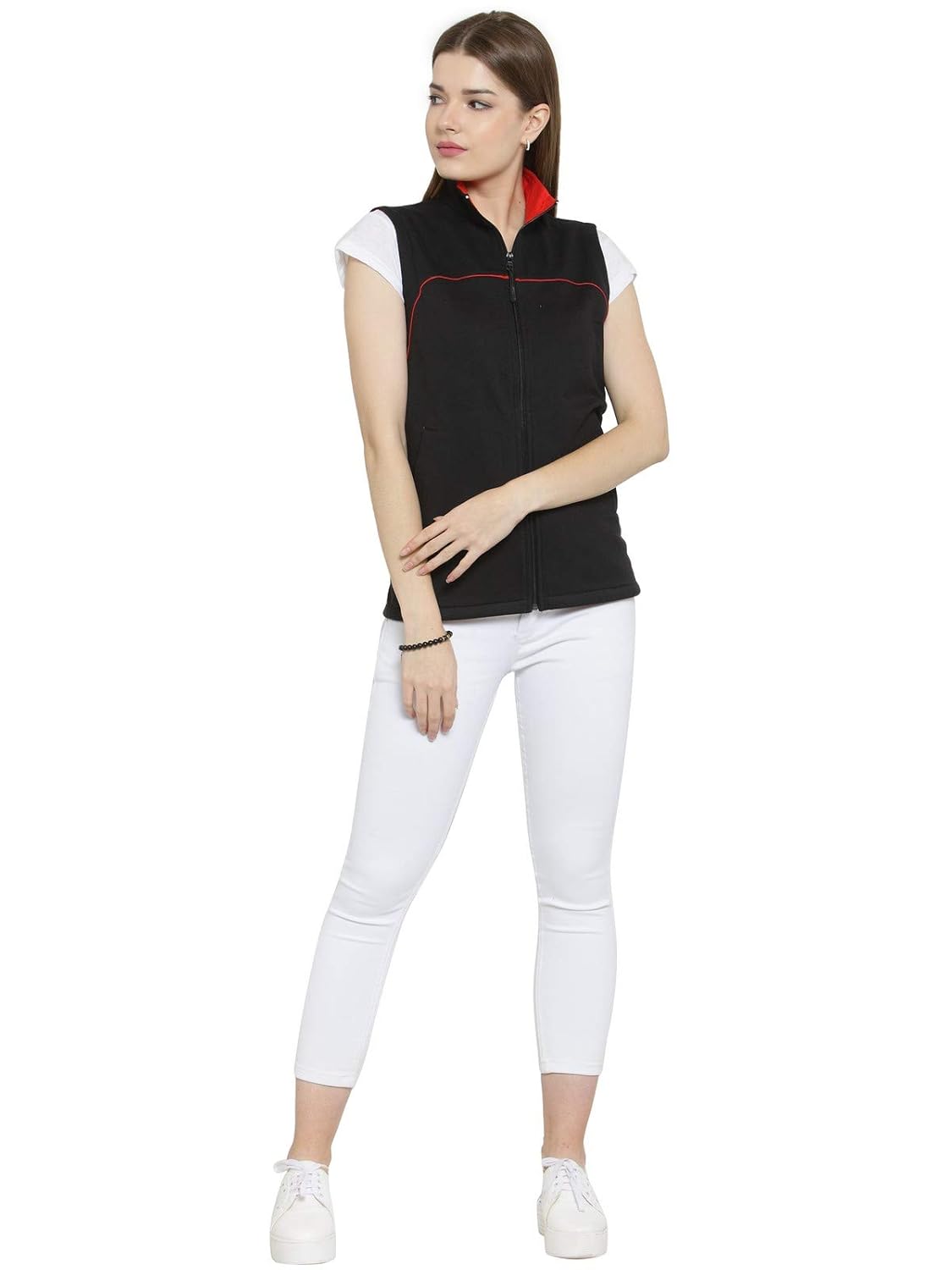 scott premium cotton sleeveless jacket for women - black