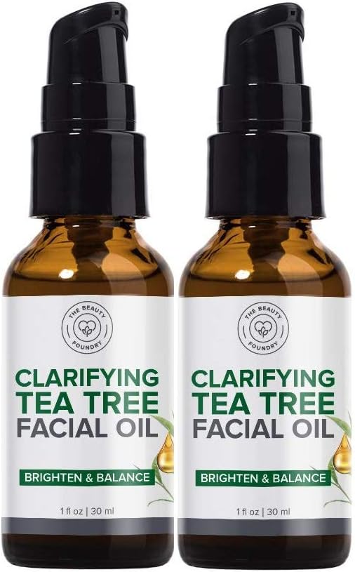 Beauty Foundry Clarifying Tea Tree Facial Oil, Targets Acne and Uneven Skin Tone, Antioxidant-Rich Beauty Oil, 1-fl oz/30ml (Pack of 2)