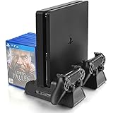 Vertical Stand for PS4/PS4 Slim/PS4 Pro - Cooling Fan with PS4 Charger Controller Charging Station with Game Storage (Black)