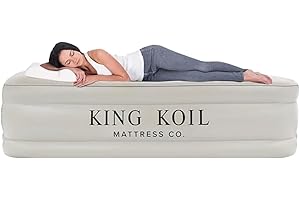 King Koil Plush Pillow Top Twin Air Mattress with Built-in High-Speed Pump for Camping, Home & Guests - 20” Twin Size Airbed Luxury Inflatable Blow Up Mattress, Waterproof, 1-Year Warranty