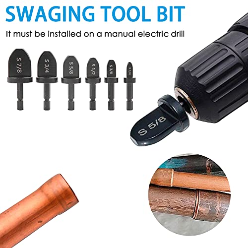 6Pcs Hex Handle Swaging Tool Drill Bit Set, Copper Pipe Flaring