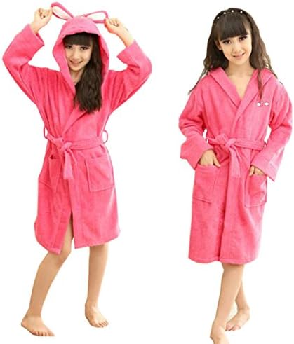 KM Kids Thin Hooded Toweling Cotton Bathrobe (M, Rose)