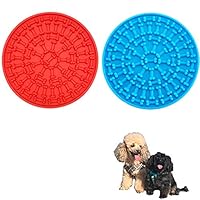 FADDA Dog Lick Pad Dispensing Mat Slow Feeder Lick Suctions to Wall  for Pet Bathing Grooming Training (Blue & Red)