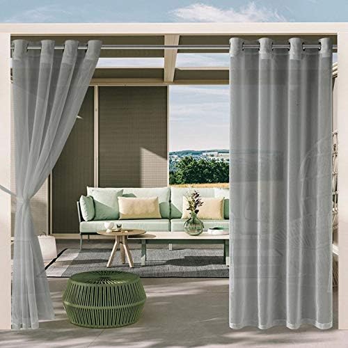 Outdoor Curtains - DWCN Outdoor Sheer Curtains for Patio - Semi Voile Waterproof Sheer Curtains for Gazebo, Pergola, Porch, Set of 2 Window Curtain Panels with 2 Tieback Ropes, 52 x 84 Inches Long, Grey