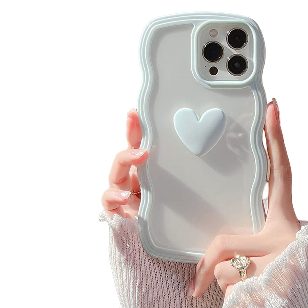 ZTUOK Compatible with iPhone 11 Case for Girls Women,Curly Simple Wave Design Clear Transparent Case with Cute 3D Love Heart Shockproof Slim Protective Soft TPU Bumper Cover for iPhone 11-Blue