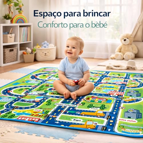 Tapete Infantil de Pano Térmico, Tema Dinossauros, Colorido, para Bebês e Crianças (Cidade)