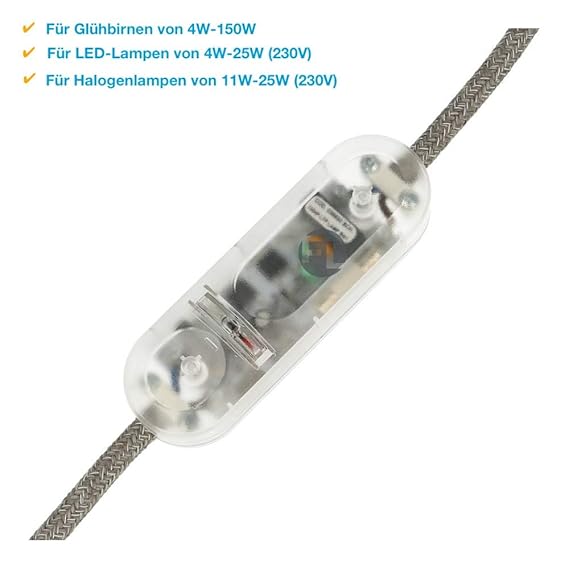 Dimmer für Led Lampen Schnurdimmer mit Schalter Transparnt Universal Licht Led-dimmer 230v stufenloses dimmen auch von Glühla