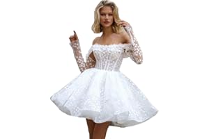 TOHXZCUS Women's Short Wedding Dresses with Detachable Sleeves Flower Lace Appliques Embroidery Tulle Prom Dress Strapless