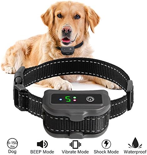 HOSYO No Bark Collar for Dogs, Upgrade Smart Barking Detection Dual Anti-Barking Modes with 5 Levels Beep Vibration Harmless Shock for 6-150 Pounds Dogs No-Bark Training Collar