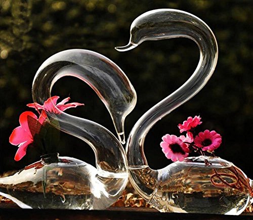 3Bees® Pure Manual Blowing Processed Modern Swan Crystle Flower Vase Centerpiece For Home,Office,Garden,Wedding Decor(Set Of 2) (767900078026)