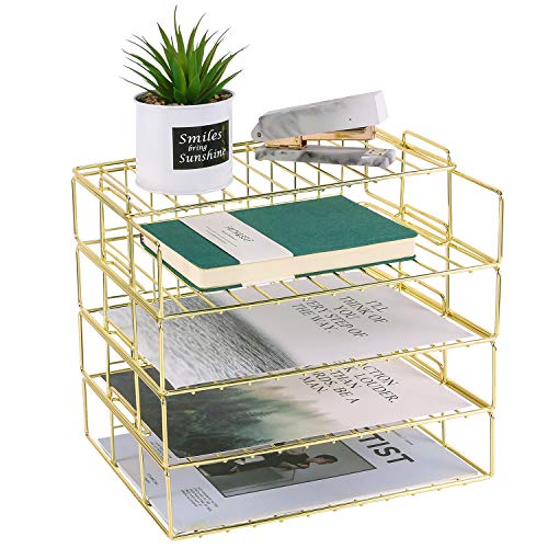 Hosaken Paper Tray 4 Tier Stackable Letter Tray Decorative Desk