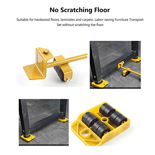 Furniture Transport Tools Furniture Lifter Furniture Move Tools Set with 4 Corner Remover Rollers and 1 Wheeled Bar Furniture Movers Lifter Easy to Redesign and Rearrange Living Space (Yellow)