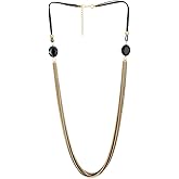 COOLSTEELANDBEYOND Women's Multi Strand Chain Necklace, Gold and Black Toned Long Layered Jewelry, Elegant Statement Choker with Onyx Tone Accents, Modern Industrial Accessory, Gift for Her