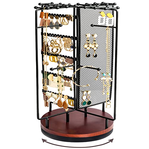 ProCase Rotating Jewelry Organizer Stand Earring Holder Organizer with 28 Necklace Hooks, Jewelry Tree Earring Stand Tower Storage Rack Bracelet Holder, Holds More than 100 Pairs Earrings -Black