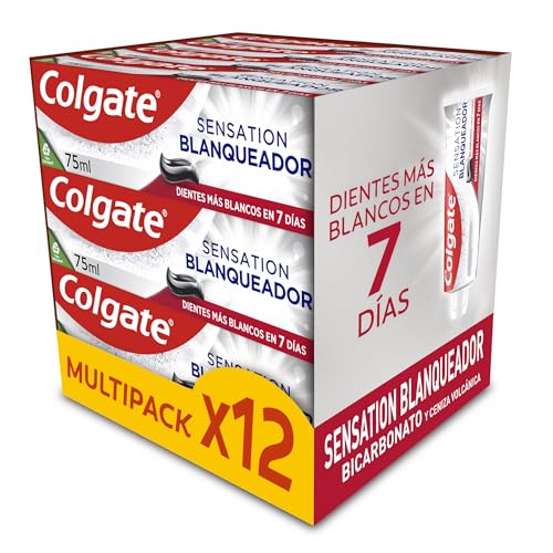 - Pasta de dientes Advanced White con Bicarbonato y Ceniza Volcánica, Pack 12 x 75 ml, Dientes más blancos en 7 días, clínicamente probada para eliminar las manchas superficiales