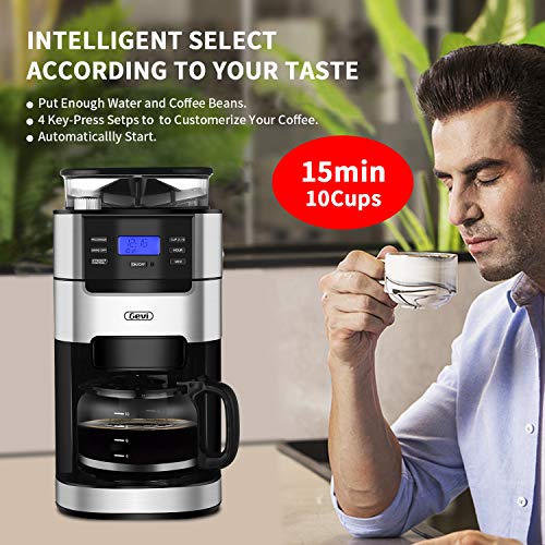 10Cup Drip Coffee Maker, Grind and Brew Automatic Coffee Machine with