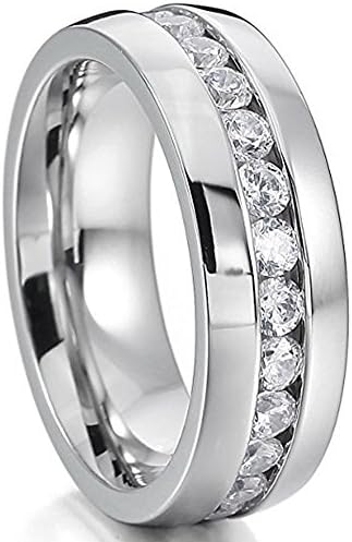 habeats Men's Wedding Band 6mm Dome Stainless Steel Tungsten Ring Simulated Diamond CZ Inlay Silver Size 11